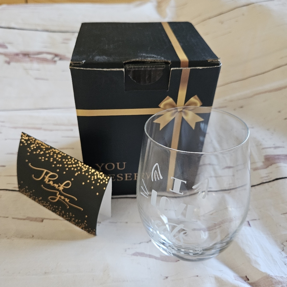 "I Love Cats" Wine Etched Glass Thank You Gift